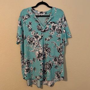 White Birch Floral V Neck Shirt